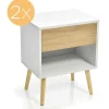 ModernLuxe Nachtkastje-Set Van 2 Nachtkastjes - 1 Lade En 1 Nis - Wit