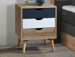 Vente-unique Kindermeubel-Set Van 2 Nachtkastjes 3 Lades - Kleur: Naturel, Wit En Marineblauw - Lurvia