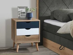 Vente-unique Kindermeubel-Set Van 2 Nachtkastjes 3 Lades - Kleur: Naturel, Wit En Marineblauw - Lurvia
