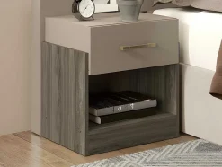 Vente-unique Nachtkastje-Set Van 2 Nachtkastjes Met 1 Lade En 1 Opbergvak Kleuren: Taupe En Bruin Bodil Ii