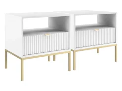 PASCAL MORABITO Nachtkastje-Set Van 2 Nachtkastjes Met 1 Lade En 1 Nis - Wit En Goudkleurig - Liouba Van