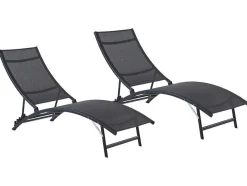 MYLIA Ligstoel-Set Van 2 Opstapelbare Ligstoelen Van Aluminium En Textileen - Zwart - Zensia