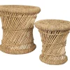 Vente-unique Poef-Set Van 2 Ronde Poefs Van Licht Naturelkleurig Rotan Mirtaka