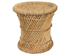 Vente-unique Poef-Set Van 2 Ronde Poefs Van Licht Naturelkleurig Rotan Mirtaka