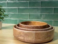 OZAIA Tafelservies-Set Van 3 Schaaltjes Van Mangohout - D17, 15 Et 12 Cm - Naturel - Valisa