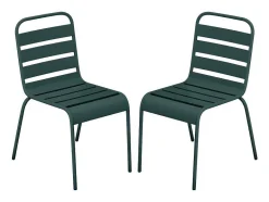 MYLIA Tuinset-Set Van 2 Stapelbare Metalen Tuinstoelen - Dennengroen - Mirmande Van