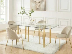 Vente-unique Stoel-Set Van 2 Stoelen Melbourne - Fluweel En Goudkleurig Metaal - Beige