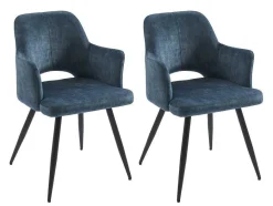 Vente-unique Stoel-Set Van 2 Stoelen Met Armleuningen Van Stof En Zwart Metaal - Blauw - Kadija