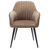 Vente-unique Stoel-Set Van 2 Stoelen Met Armleuningen Eleana - Fluweel En Zwart Metaal - Beige