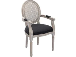 Vente-unique Stoel-Set Van 2 Stoelen Met Armleuningen - Riet, Stof En Heveahout - Zwart - Antoinette