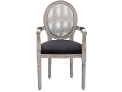 Vente-unique Stoel-Set Van 2 Stoelen Met Armleuningen - Riet, Stof En Heveahout - Zwart - Antoinette
