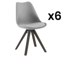 Vente-unique Stoel-Set Van 6 Stoelen Van Polypropyleen En Beuken - Grijs En Donker Naturel - Serani