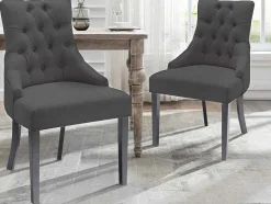Vente-unique Stoel-Set Van 6 Stoelen Van Stof En Heveahout - Grijs - Mervia