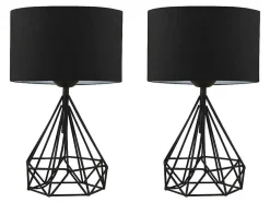 OZAIA Lamp-Set Van 2 Tafellampen Van Metaal Met Stoffen Kap - Zwart - H41 Cm - Anaia