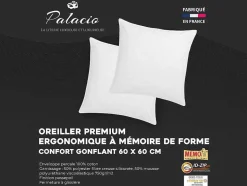 Palacio Hoofdkussen-Set Van 2 Traagschuim Hoofdkussen 60 X 60 Cm - Perkaal Katoen - 91 Draden/Cm - 750 Gr - Wit - Auxence