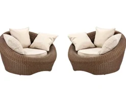 MYLIA Loungeset-Set Van 2 Tuinstoelen Van Karamelkleurig Gevlochten Hars - Whiteheaven