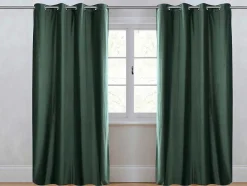 OZAIA Huistextiel-Set Van 2 Verduisterende Gordijnen Van Velours - L135 X H250 Cm - Groen Met Zilverkleurige Ogen - Darrel