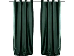 OZAIA Huistextiel-Set Van 2 Verduisterende Gordijnen Van Velours - L135 X H250 Cm - Groen Met Zilverkleurige Ogen - Darrel