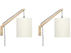 OZAIA Wandlamp-Set Van 2 Wandlampen Met Scandinavische Stijl - D35 X H48 Cm - Hout En Stof - Naturel En Beige - Paliana
