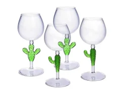 OZAIA Tafelservies-Set Van 4 Wijnglazen Met Cactusvoet - Transparant En Groen - O8,5 X H19,5 Cm - Gellif