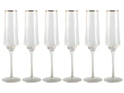 OZAIA Tafelservies-Set Van Geribbelde Champagneglazen Art-Decostijl Celebration - 7 X 7 X 26 Cm - Gouden Rand