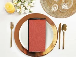 OZAIA Textiel Voor Eettafel-Set Van Tafellaken + 4 Servetten Van Linnen En Katoen - Zwarte Rand - Terracotta - 170 X 300 Cm - Borina