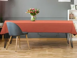 OZAIA Textiel Voor Eettafel-Set Van Tafellaken + 4 Servetten Van Linnen En Katoen - Zwarte Rand - Terracotta - 170 X 170 Cm - Borina