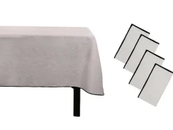 OZAIA Textiel Voor Eettafel-Set Van Tafellaken + 4 Servetten Van Linnen En Katoen - Zwarte Rand - Taupegrijs - 170 X 250 Cm - Borina