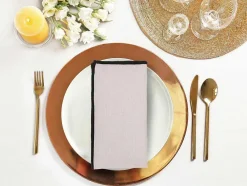 OZAIA Textiel Voor Eettafel-Set Van Tafellaken + 4 Servetten Van Linnen En Katoen - Zwarte Rand - Taupegrijs - 170 X 250 Cm - Borina