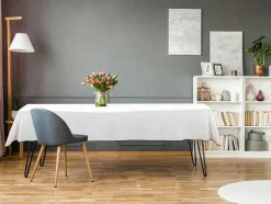 OZAIA Textiel Voor Eettafel-Set Van Tafellaken + 4 Servetten Van Linnen En Katoen - Zwarte Rand - Wit- 170 X 250 Cm - Borina