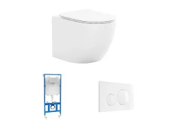 Vente-unique Hangend Toilet-Set Voor Glanzend Witte Hang-Wc Met Voorwandsysteem En Bedieningsplaat - Javoine