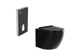 Vente-unique Hangend Toilet-Set Voor Hang-Wc Met Decoratief Voorwandsysteem - Glanzend Zwart - Javoine