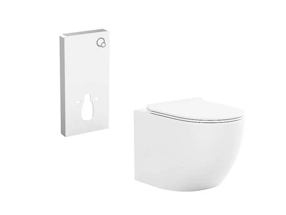 Vente-unique Hangend Toilet-Set Voor Hang-Wc Met Decoratief Voorwandsysteem - Glanzend Wit - Javoine