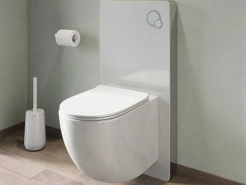 Vente-unique Hangend Toilet-Set Voor Hang-Wc Met Decoratief Voorwandsysteem - Glanzend Wit - Javoine