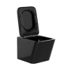 Vente-unique Hangend Toilet-Set Voor Hang-Wc Van Glanzend Zwart Keramiek Met Voorwandsysteem En Ronde Bedieningsplaat - Clemona