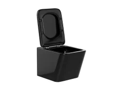 Vente-unique Hangend Toilet-Set Voor Hang-Wc Van Glanzend Zwart Keramiek Met Voorwandsysteem En Ronde Bedieningsplaat - Clemona