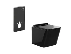Vente-unique Hangend Toilet-Set Voor Hang-Wc Van Glanzend Zwart Keramiek Met Decoratief Voorwandsysteem - Clemona