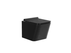 Vente-unique Hangend Toilet-Set Voor Hang-Wc Van Mat Zwart Keramiek Met Optie Voorwandsysteem En Ronde Bedieningsplaat - Clemona