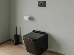 Vente-unique Hangend Toilet-Set Voor Hang-Wc Van Mat Zwart Keramiek Met Optie Voorwandsysteem En Ronde Bedieningsplaat - Clemona