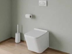 Vente-unique Hangend Toilet-Set Voor Witte Hang-Wc Met Voorwandsysteem En Chroomkleurige Ovalen Bedieningsplaat - Clemona