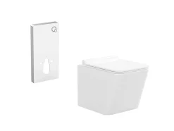 Vente-unique Hangend Toilet-Set Voor Witte Hang-Wc Met Decoratief Voorwandsysteem - Clemona