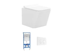 Vente-unique Hangend Toilet-Set Voor Witte Hang-Wc Met Voorwandsysteem En Witte Ronde Bedieningsplaat - Clemona