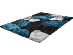 OZAIA Klein Tapijt-Shaggy Tapijt Pietra Turquoise En Grijs - Polyester - 120 X 170 Cm