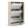 Vente-unique Schoenenkast-Shane Schoenenkast 3 Klapdeuren 2R, 1 Deur Eikenstructuur Decor, Wit Hoogglans.