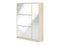 Vente-unique Schoenenkast-Shane Schoenenkast 3 Klapdeuren 2R, 1 Deur Eikenstructuur Decor, Wit Hoogglans.