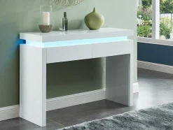 Vente-unique Sidetable-Sidetable Emerson - Met Led-Verlichting - 2 Lades - Wit Gelakt Mdf