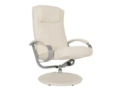 Vente-unique Fauteuil Kunstleer-Siena Relaxfauteuil Met Kruk, Creme-Wit