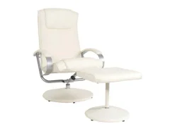 Vente-unique Fauteuil Kunstleer-Siena Relaxfauteuil Met Kruk, Creme-Wit