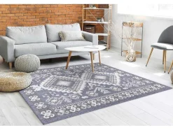RugsX Klein Tapijt-Sisal Tapijt Sion Azteeks 3007 Plat Te Weven Blauw / Roze / Ecru 140X190 Cm