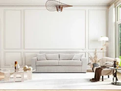 Vente-unique Slaapbank Met Matras-Slaapbank 4 Zitplaatsen Met Stoffen Bekleding In Cremewit Snel Ombouwbaar Matrasbreedte: 160 Cm Matrasdikte: 18 Cm Mondovi